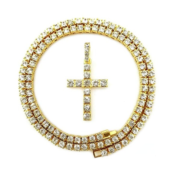 Mens "Zeke" Iced Out Tennis Necklace with Cross - Picture 4 of 5